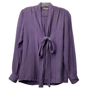 VTG Capriccio Womens Large Purple 100% Silk Blouse Secretary Tie Long Sleeve Top